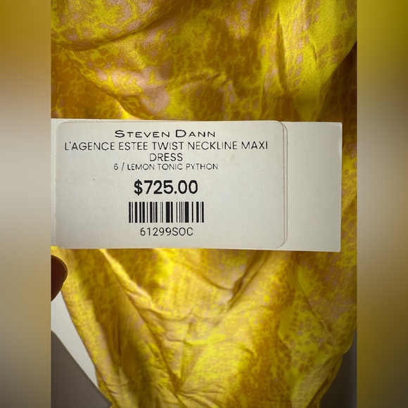 NWT L'AGENCE Estee Twist Neck Dress in Lemon Tonic Python Snake 100% Silk Gown - Picture 5 of 15